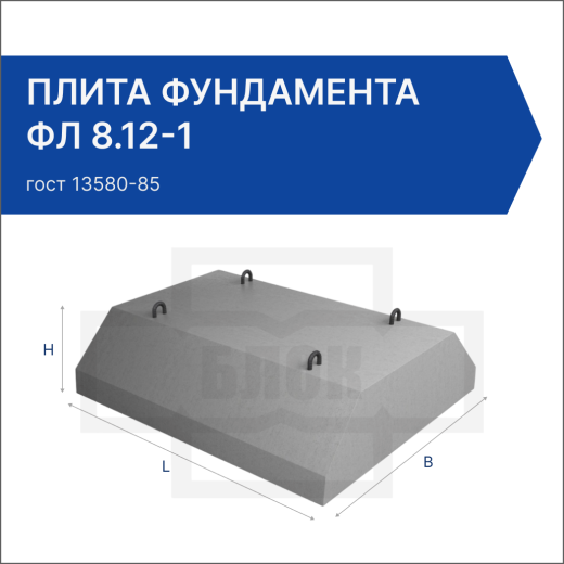 Плита фундамента ФЛ 8.12-1 Плита фундамента ФЛ 8.12-1